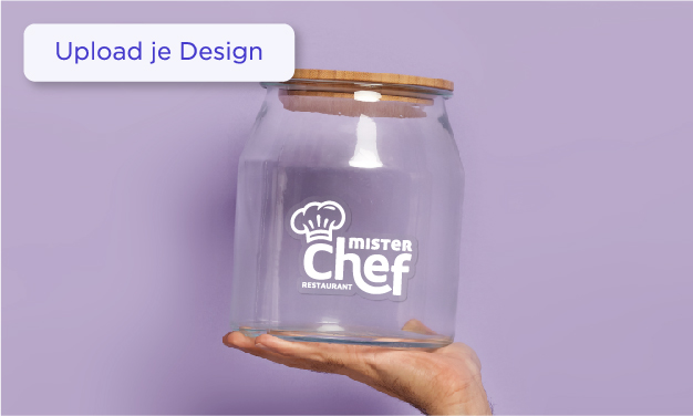 Transparante sticker geplakt op Glazen Pot