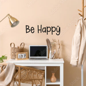 Muursticker Be Happy Zwart