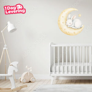 Muursticker Konijn Op Maan Afbeelding