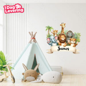 Muursticker Safari Dieren Met Eigen Naam Thumbnail