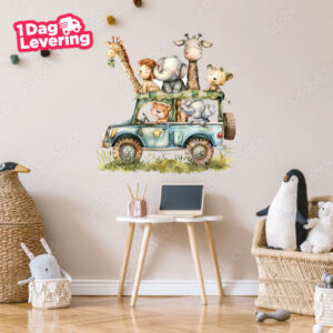 Muursticker Safari Dieren In Jeep Thumbnail