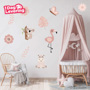 Muursticker Set Verschillende Dieren Roze Thumbnail
