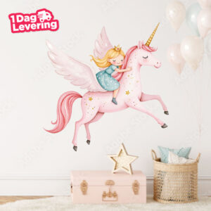 Muursticker Unicorn Met Prinses Thumbnail