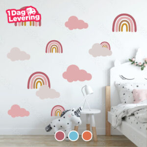 Muursticker Set Regenboog En Wolken Thumbnail